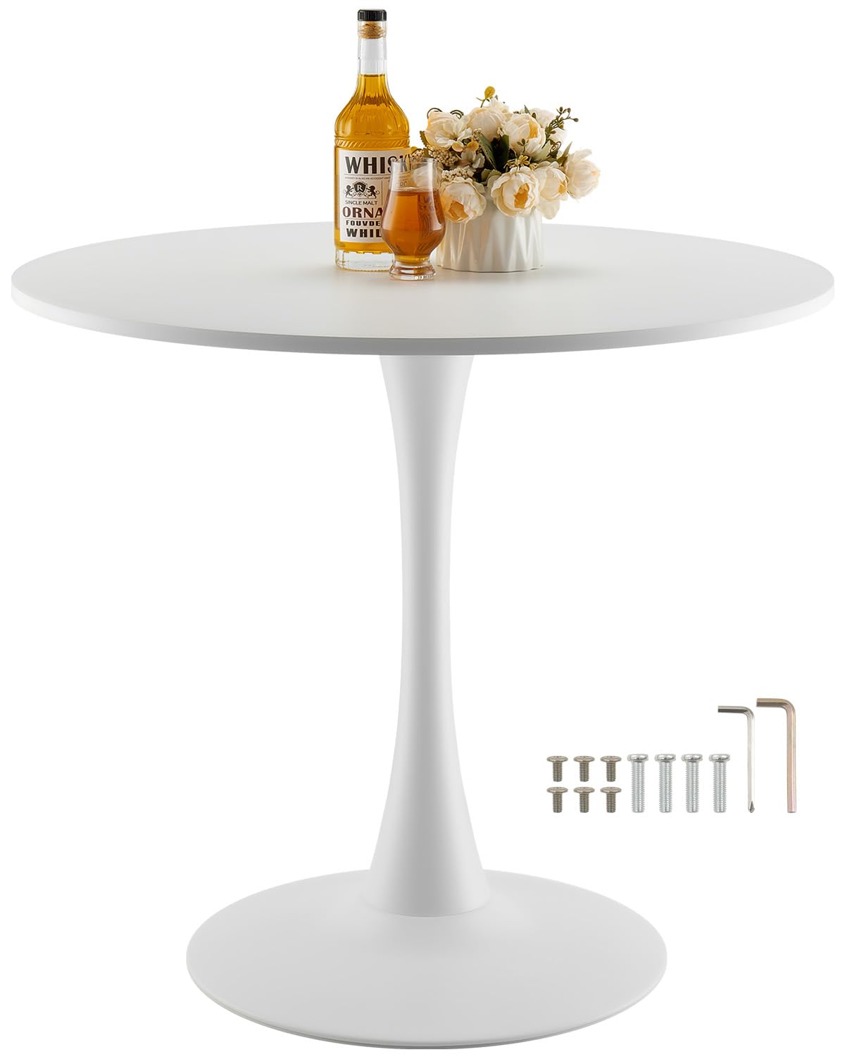 VEVOR Round Dining Table, 31.5 in Wood Table for 2-4 Person, Modern Circle Furniture, Leisure Coffee Office Tables with Pedestal Base in Tulip Design,