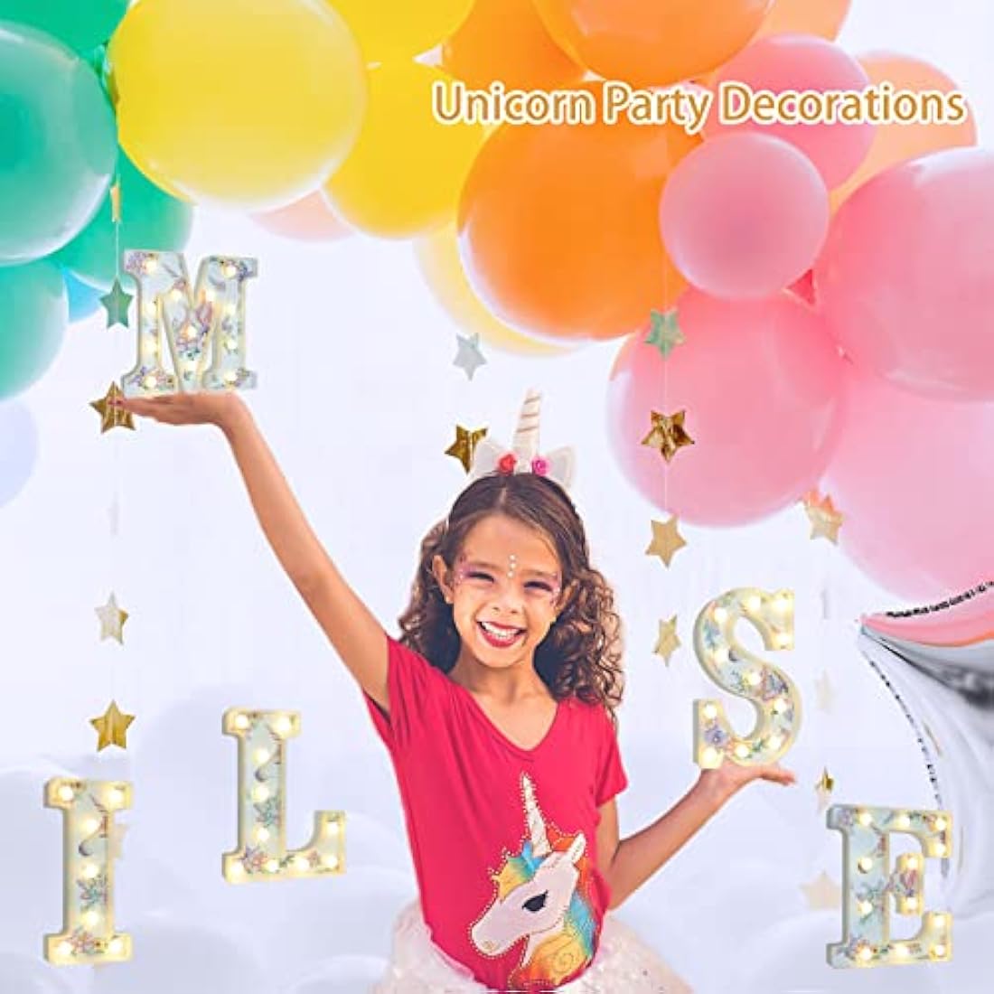 Vimlits Unicorn Light Up Letters, LED Letter Lights Warm White Alphabet Sign Unicorn Gifts for Girls Birthday Unicorn Party Decorations Bedroom Night Light Christmas Valentine Wall Table Decor - X