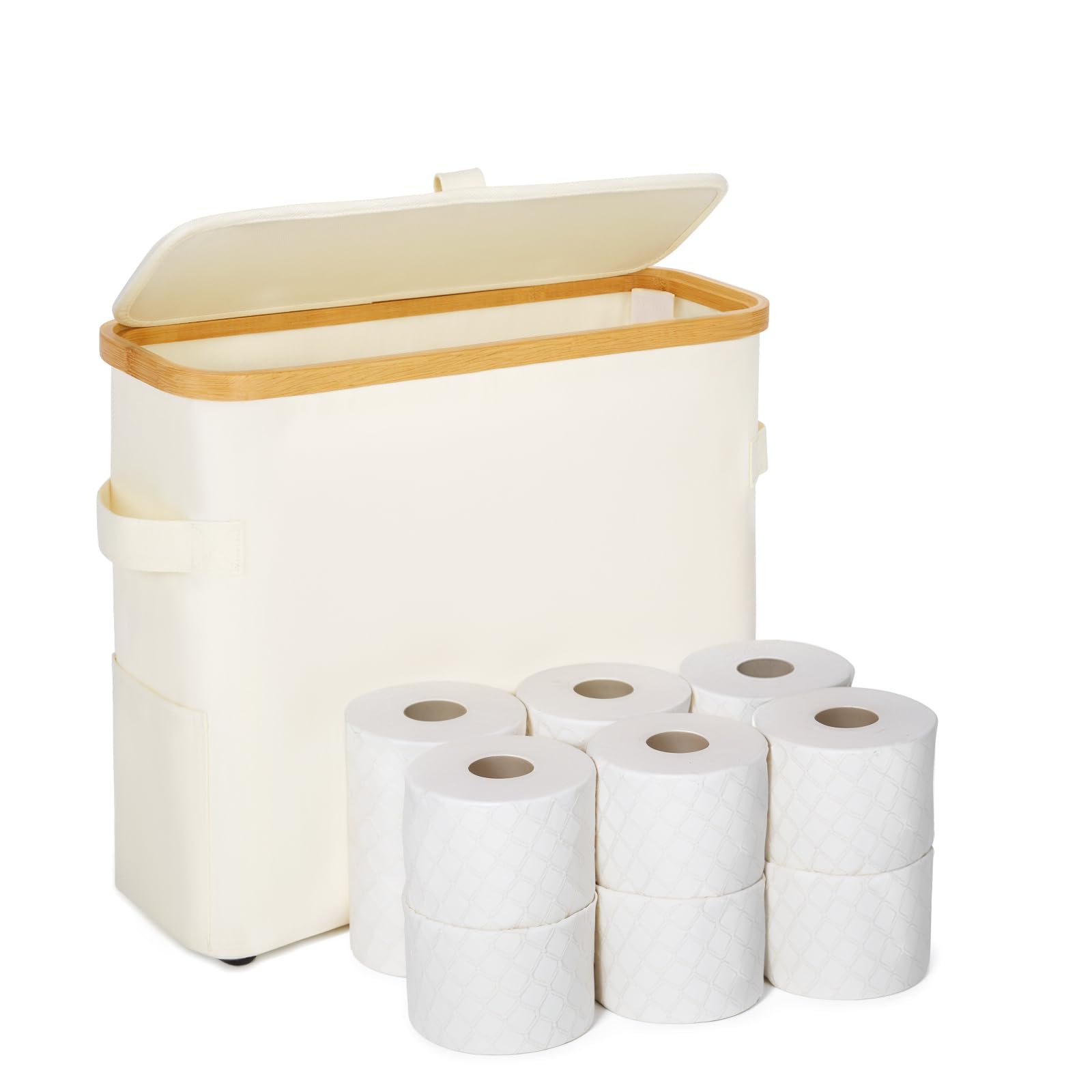 Vicyak Toilet Roll Storage, Toilet Paper Organizer Basket, Paper Basket with Lid and Handle, Toilet Paper Holder Basket with Pulley (24L)