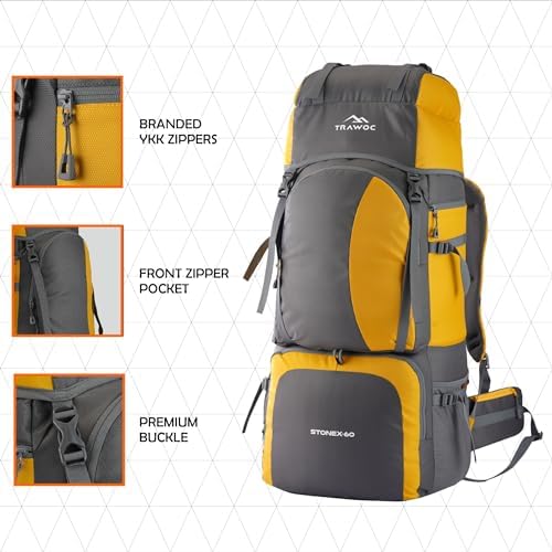 TRAWOC STONEX 60 Ltr Travel Backpack Trekking Rucksack bag for Men & Women Travel Bag Hiking Backback, HK001