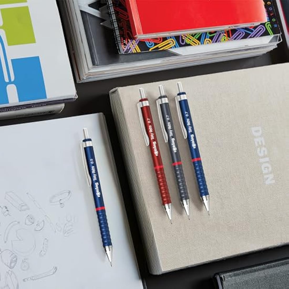 rOtring Tikky Retro Mechanical Pencils | 2B 0.7 mm | Blue Barrels | with Comfort Rippled Grip | 12 Count