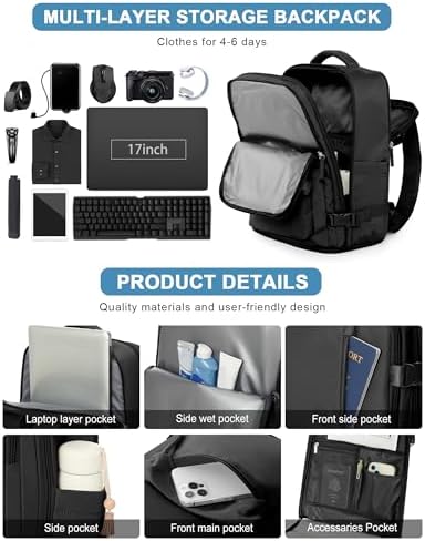 VGCUB Arge Travel Backpack, Unisex Airline Approved Gym Backpack with Laptop Compartment, 40L, Nylon, Water Resistant, Solid Black