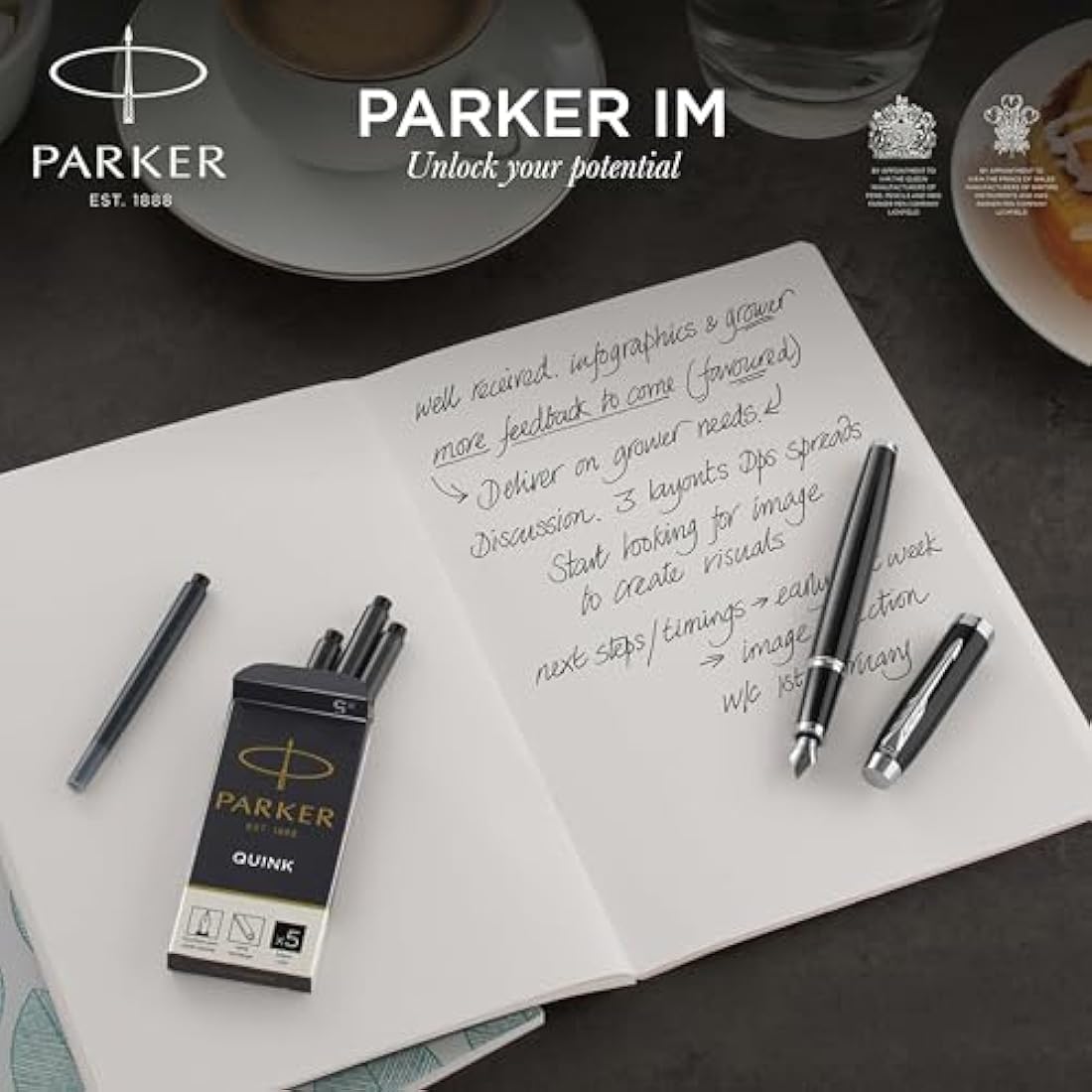 Parker IM Duo Pen Gift Set | Fountain Pen, Ballpoint Pen & Pen Pouch | Black Lacquer Finish with Chrome Trims | Medium Tip | Blue Ink Refills | Perfect Graduation Gifts
