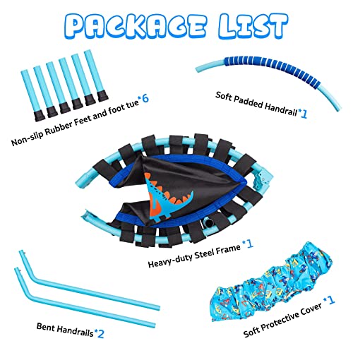 Kids Trampoline with Foldable Bungee Rebounder Adjustable Handrail and Safety Padded Cover Mini Trampoline for Indoor and Outdoor use (Light blue)