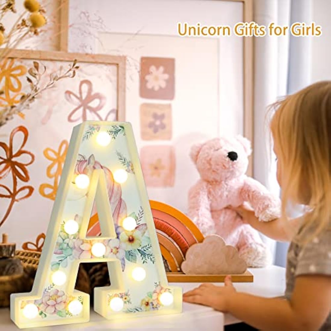 Vimlits Unicorn Light Up Letters, LED Letter Lights Warm White Alphabet Sign Unicorn Gifts for Girls Birthday Unicorn Party Decorations Bedroom Night Light Christmas Valentine Wall Table Decor - X