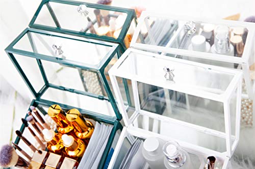 London Boutique Large Makeup Organiser Cosmetic Storage Makeup Brush Holder with Lid Dustproof Pearls (Pine Green)