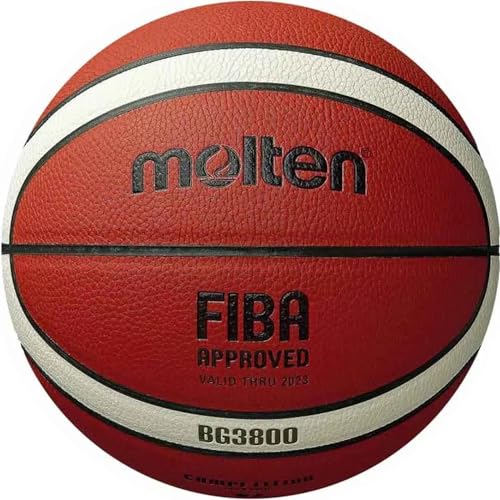 Molten BG3800 Basketball, Indoor, FIBA Approved, Composite Leather, Size 5, Orange/Ivory, Suitable For Boys Age 7, 8, 9, 10 & 11, Girls age 12 & 13