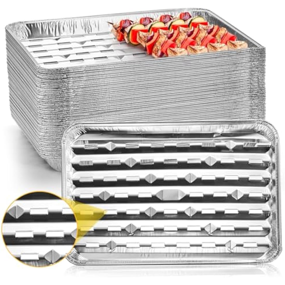 Yesland 30 Pack Disposable Barbecue Tray 34 x 23 x 2.8cm Aluminum Grill Containers Aluminum Foil Pans Barbecue Grilling Trays Baking Plate with Holes for BBQ Grilling Baking