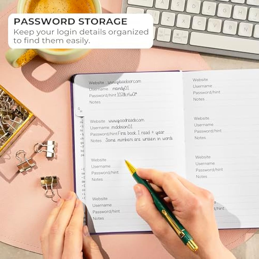 Clever Fox Password Book with alphabetical tabs. Internet Address Organizer Logbook. Medium Password Keeper for Website Logins (Purple)