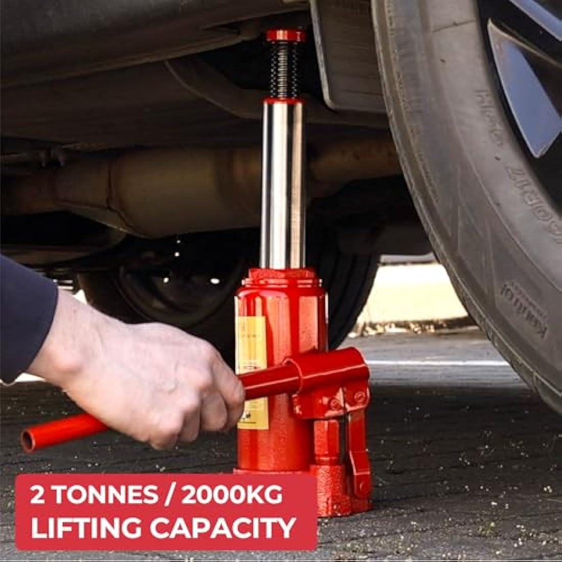 GADLANE Hydraulic Bottle Jack 2 Tonne - Powerful, Durable Alloy Steel Hydraulic Jack with 2 Tonnes Lifting Capacity (2000kg), Safety Overload Valve & Quick-Fit Handle - For Small Cars/Vans - 2 Tonne