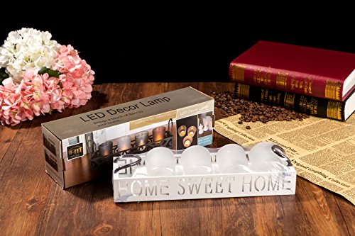 London Boutique Tea Light Candle Holder Set 4 Home Sweet Home with White Wooden Tray in Gift Box (Home Sweet Home set 4)