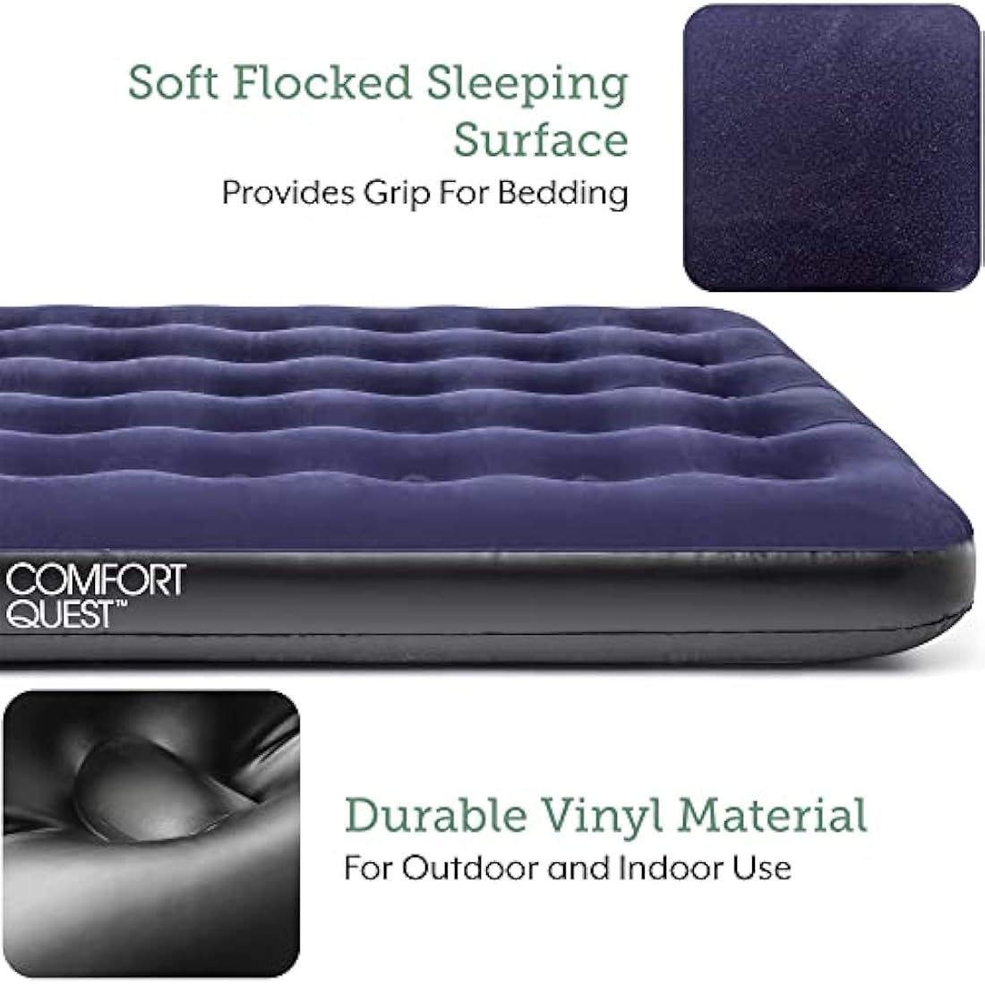 Comfort Quest Double Airbed, Inflatable Guest Air Bed, Blow Up Camping Mattress, Flocked Surface, Coil Beam Construction, L191cm x W137cm x D22cm, Max Weight 295kg