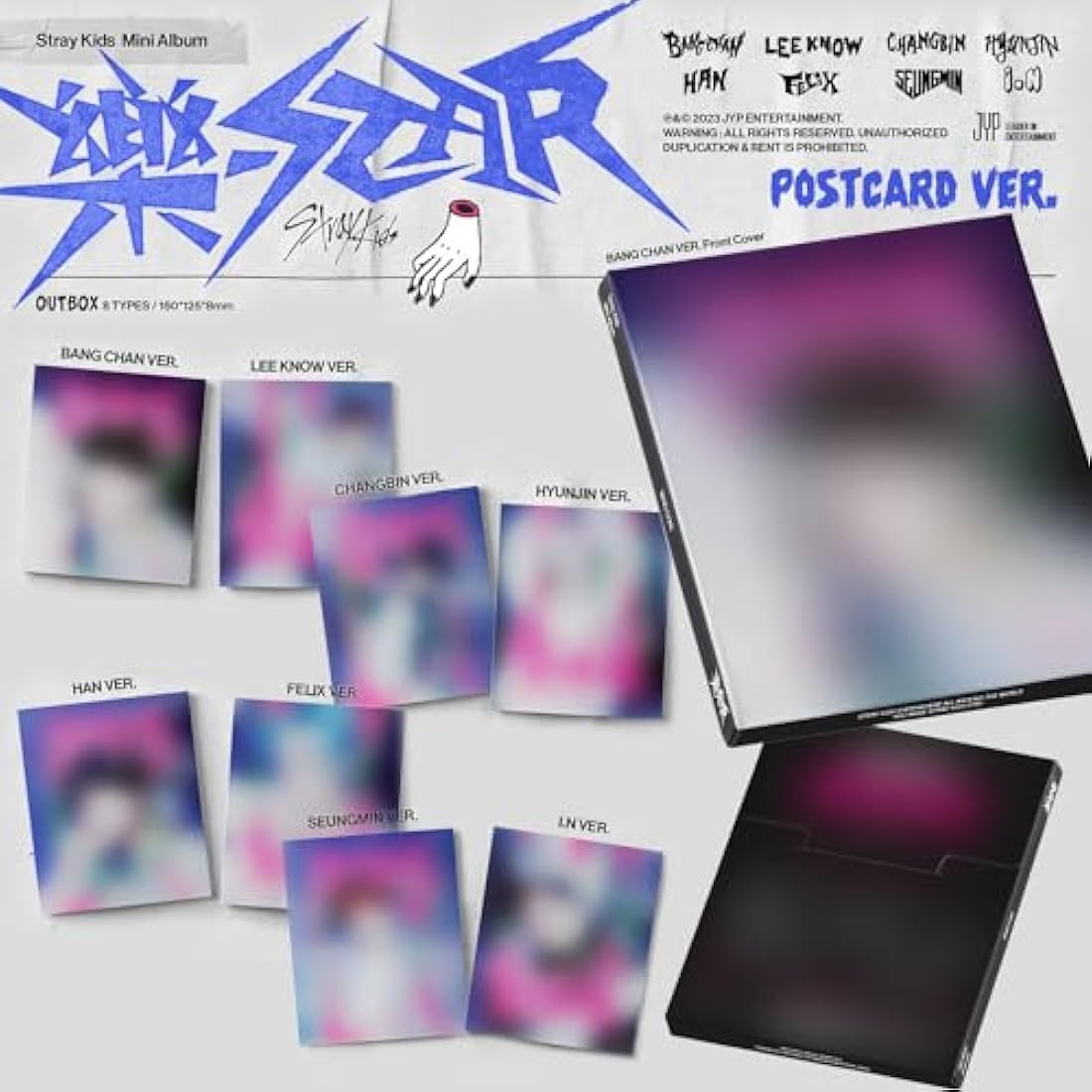 Stray Kids - -Rock-STAR (POSTCARD Ver. - SET) Out Box + Postcard Set + CD-R + Lyrics Paper + Mini Folded Poster + Photocard + 8 Smart Cleaner