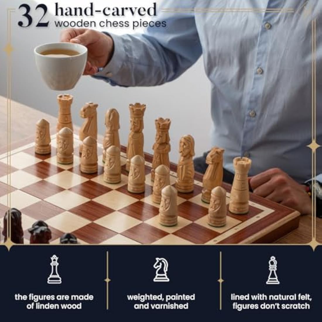 Master of Chess Wooden Chess Set with Pieces "CASTLE DELUXE XL" 56 cm / 22 in - Handmade Inlaid Large Foldable Chess Board Game for Adults and Kids