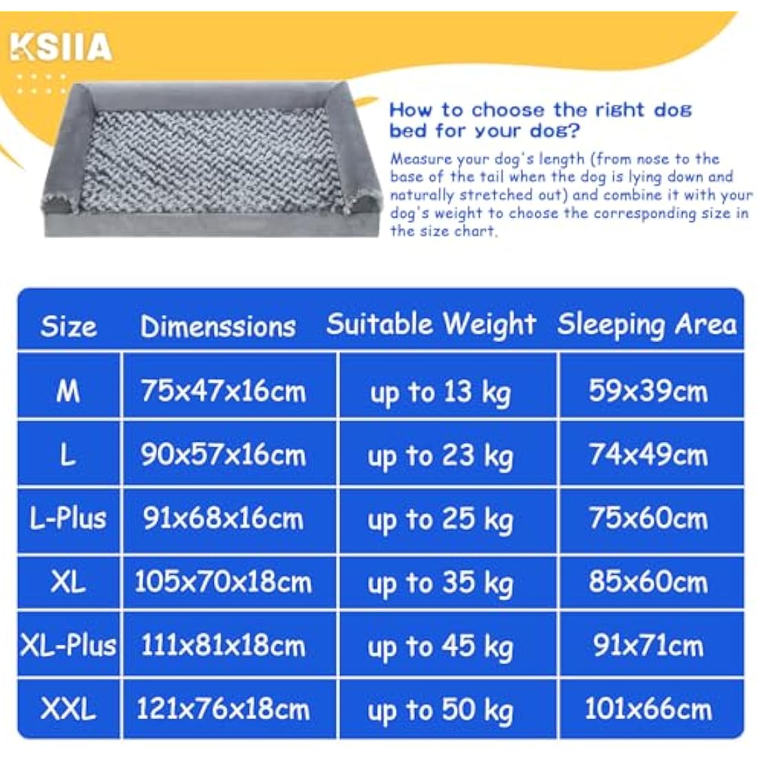 KSIIA Extra Large Dog Bed, XL Orthopedic Dog Sofa Beds with Removable Washable Cover, Waterproof Dog Bed, Pet Sofa Bed with U-Shape Bolster, Brown 111x81x18cm