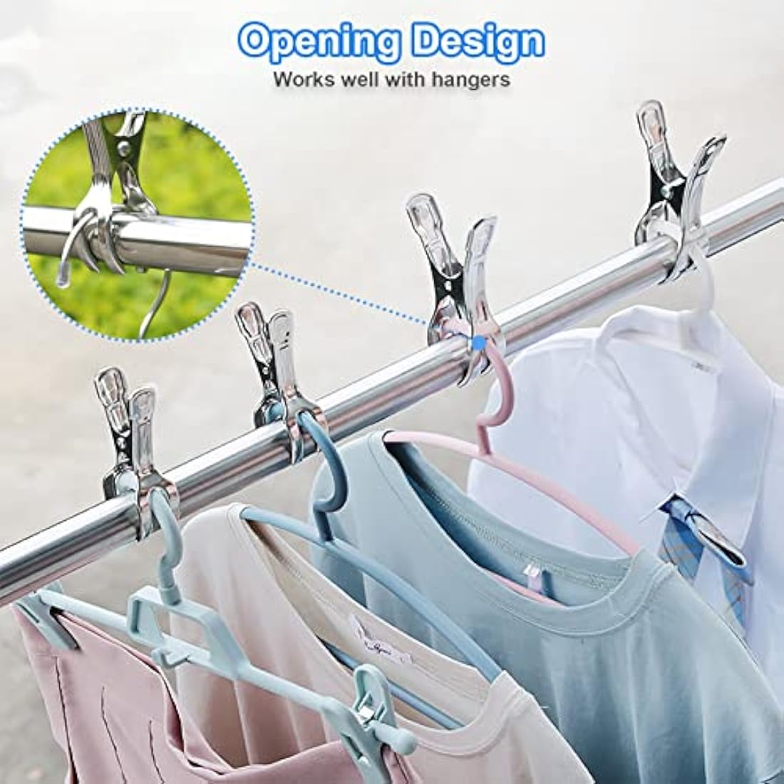 Coideal Beach Towel Pegs Clips - 10 Pack Large Stainless Steel Clothespins, Giant Heavy Duty Clothes Clamps for Sun Loungers Pool Cover