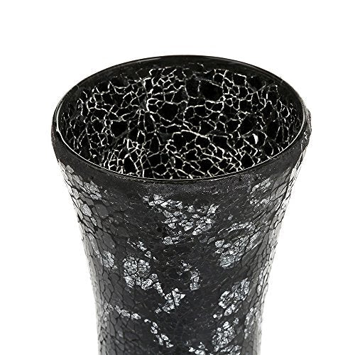 London Boutique Vase Cylinder Handmade Mosaic Glitter Vase Decorative Sparkled Glass gift present (Cylinder Black Rose)