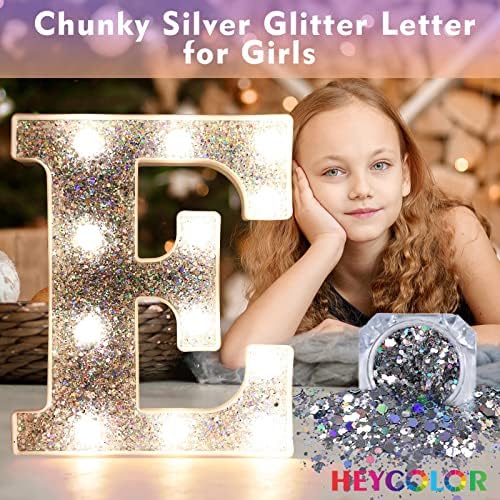 LED Marquee Letter Lights, Light Up Silver Letters for Bedroom Glitter Gifts for Teenage Girls Alphabet Letter Sign Battery Powered Night Light Birthday Party Wedding Home Decoration, Silver Letter N