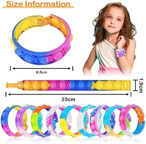 Coicok 30 PCS Pop Bracelet it Fidget Toys, 15 Colours, Party bag fillers for kids, Pop it fidget toys, Decompression Wristband with Autistic & ADHD, Kids party favours, Lucky dip prizes for kids