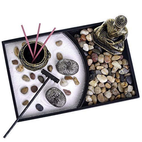 London Boutique Zen Garden Buddha Candle Holder Incense Holder white sand and decorative Stones (Thai Buddha)