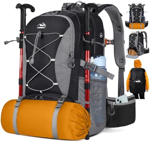 NUBILY Hiking Backpack 50L Waterproof Camping Backpack with Large Shoes Compartment and Wet Pocket Rucksack for Men Women Camping Backpack Lightweight Travel Backpack for Outdoor Sports