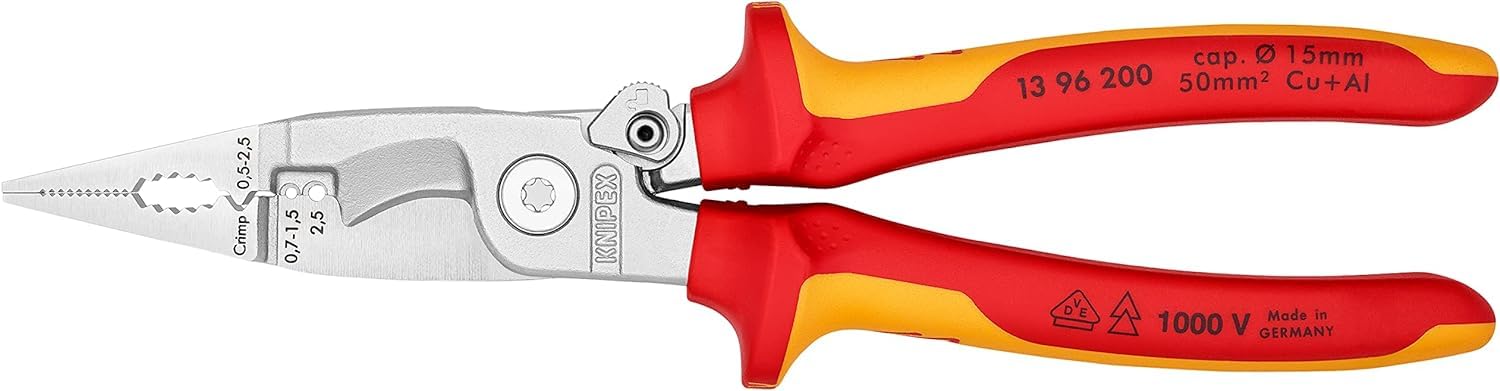 KNIPEX Pliers for Electrical Installation Self-Service Card Chrome-Plated Insulated with Multi-Component Grips, VDE-Tested 200 mm, 13 96 200 SB