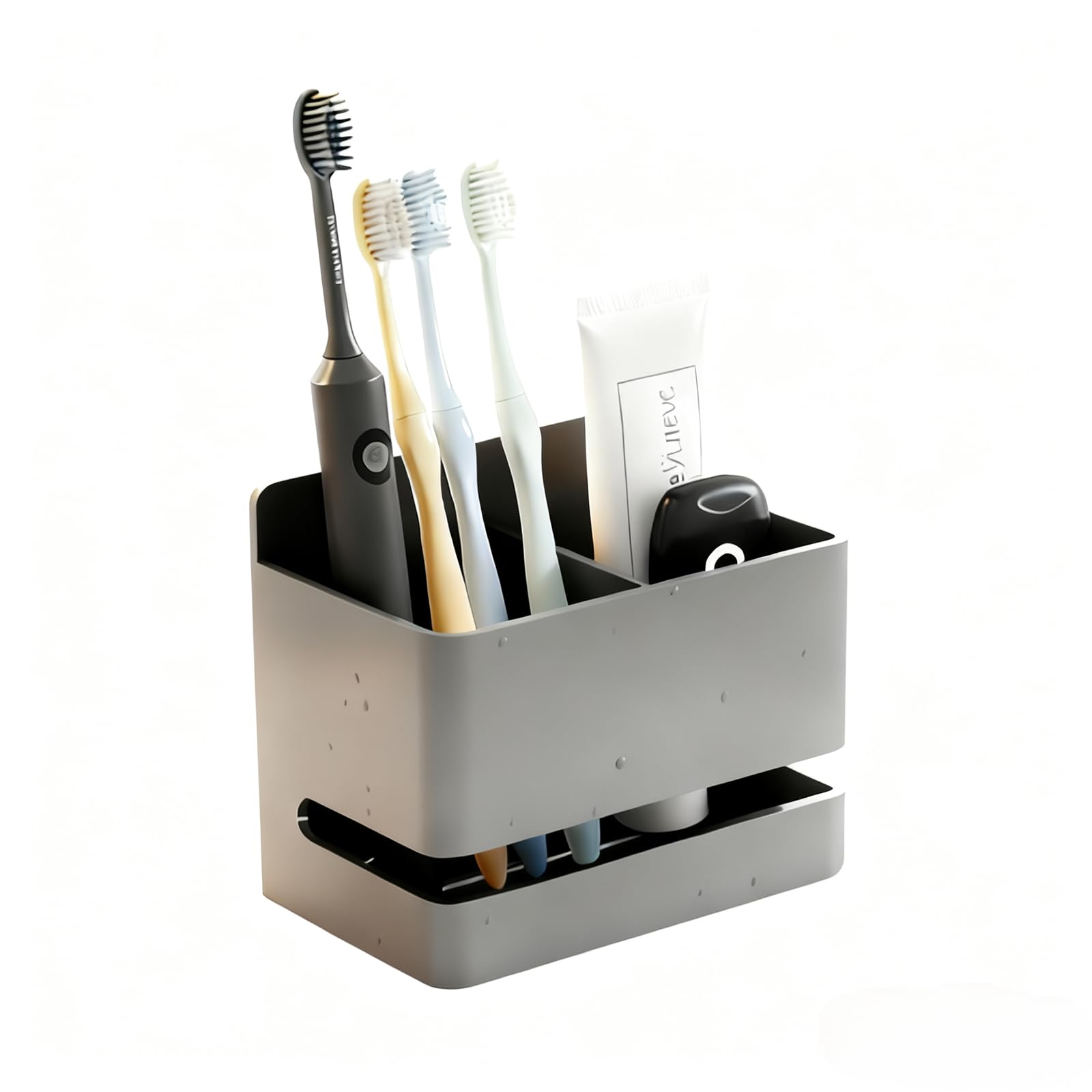 Toothbrush Holder, Multipurpose Bathroom Aluminum Electric Toothbrush Holde, Wall-Mounted Storage Rack for Toothpaste, Razor, Comb (Black, Double