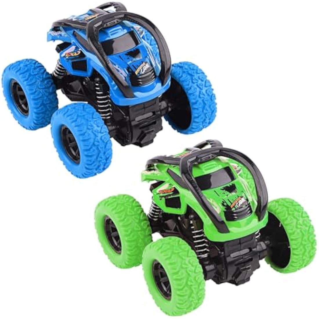 2 Pack Toy Cars For Toddlers 2+, 360 Degree Rotation Push And Go Vehicle, Kids Pull Back Cars Racing Game Toys Gift For 3 4 5 6 Toddler (Blue+Green)