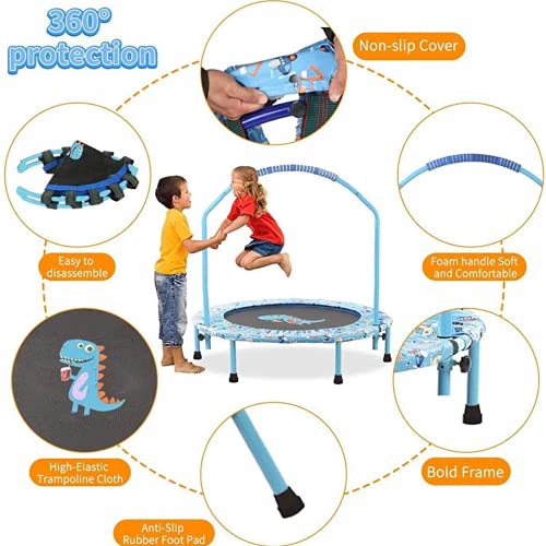 Kids Trampoline with Foldable Bungee Rebounder Adjustable Handrail and Safety Padded Cover Mini Trampoline for Indoor and Outdoor use (Light blue)