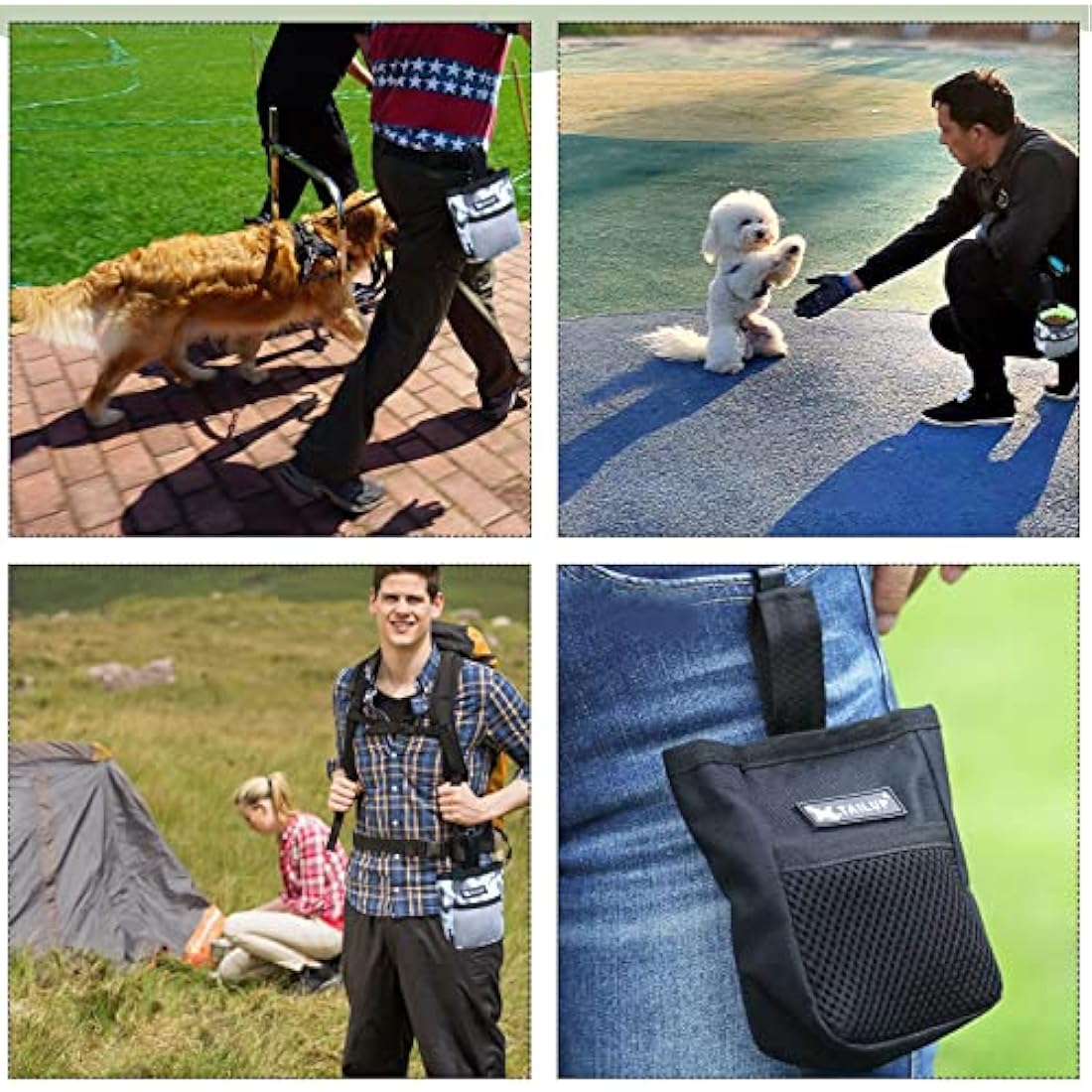 Lanjue 2 Pieces Small Dog Treat Bags, Black and Camouflage Color Dog Treat Pouch with Waist Belt Clip 600D Oxford Cloth Dog Walking Bag Treat Pouch for Dog Training