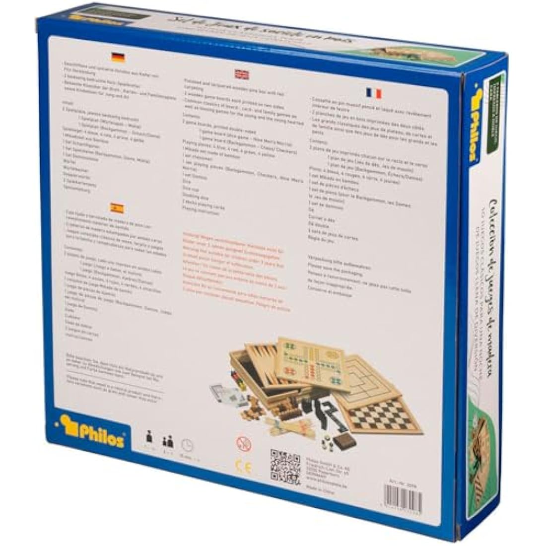 Philos Wooden Game Compendium - 30cm - 8 in 1 Board Game - Chess, Backgammon, Draughts, Nine Mens Morris, Ludo, Dominoes, Playing cards and Mikado - Games for kids and adults