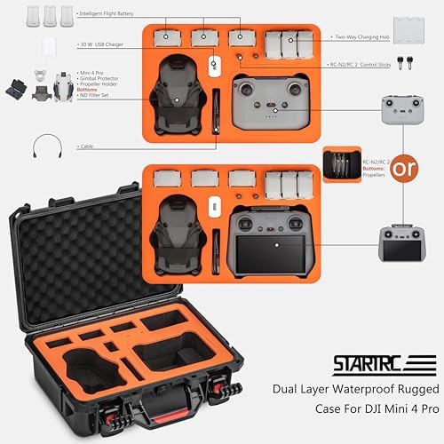 STARTRC Mini 4 Pro Waterproof Hard Case - Secure Carrying Bag for DJI Mini 4 Pro Fly More Combo Drone Accessories - Sturdy and Water-Resistant Storage for DJI RC 2/RC-N2