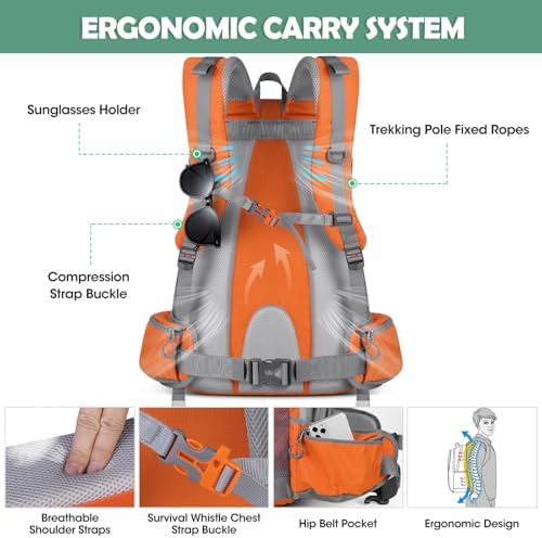 NUBILY Hiking Backpack 50L Waterproof Camping Backpack with Large Shoes Compartment and Wet Pocket Rucksack for Men Women Camping Backpack Lightweight Travel Backpack for Outdoor Sports