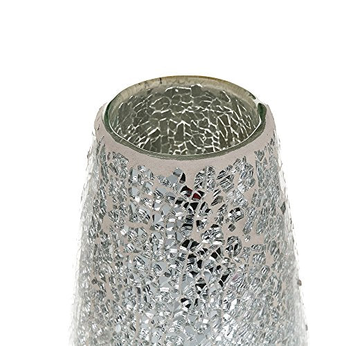 London Boutique Large Tall Vase 18" 40cm Vases for Flowers Handmade Decorative Mosaic Glitter Vase Sparkled Glass gift present (Large Silver)
