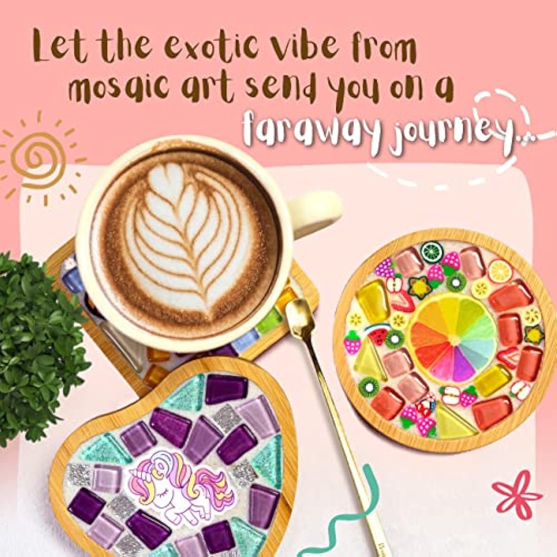 Glittery Garden Mosaic Craft Kit - Decorate Your Own Coaster with Glass Tiles. Birthday Gift, Fun DIY Art and Craft Supplies. Girls, Kids & Teens Activity Kit
