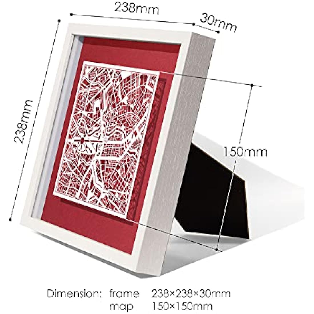 O3 DESIGN STUDIO Toronto Paper Cut Map framed, White map, Black frame, 9x9 inches, Gift Boxed, 4 background color, self-changing, Paper Art