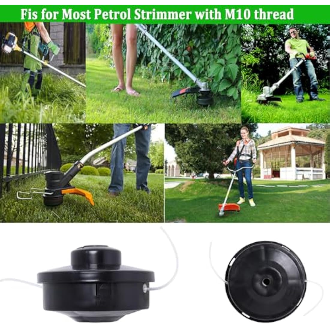 Poweka Universal Strimmer Head, 4 Pack Petrol Strimmer Replacement Head Dual 2 Line Petrol Strimmer Trimmer Brushcutter Bump Feed Spool Head, M10 x 1.25 LHF