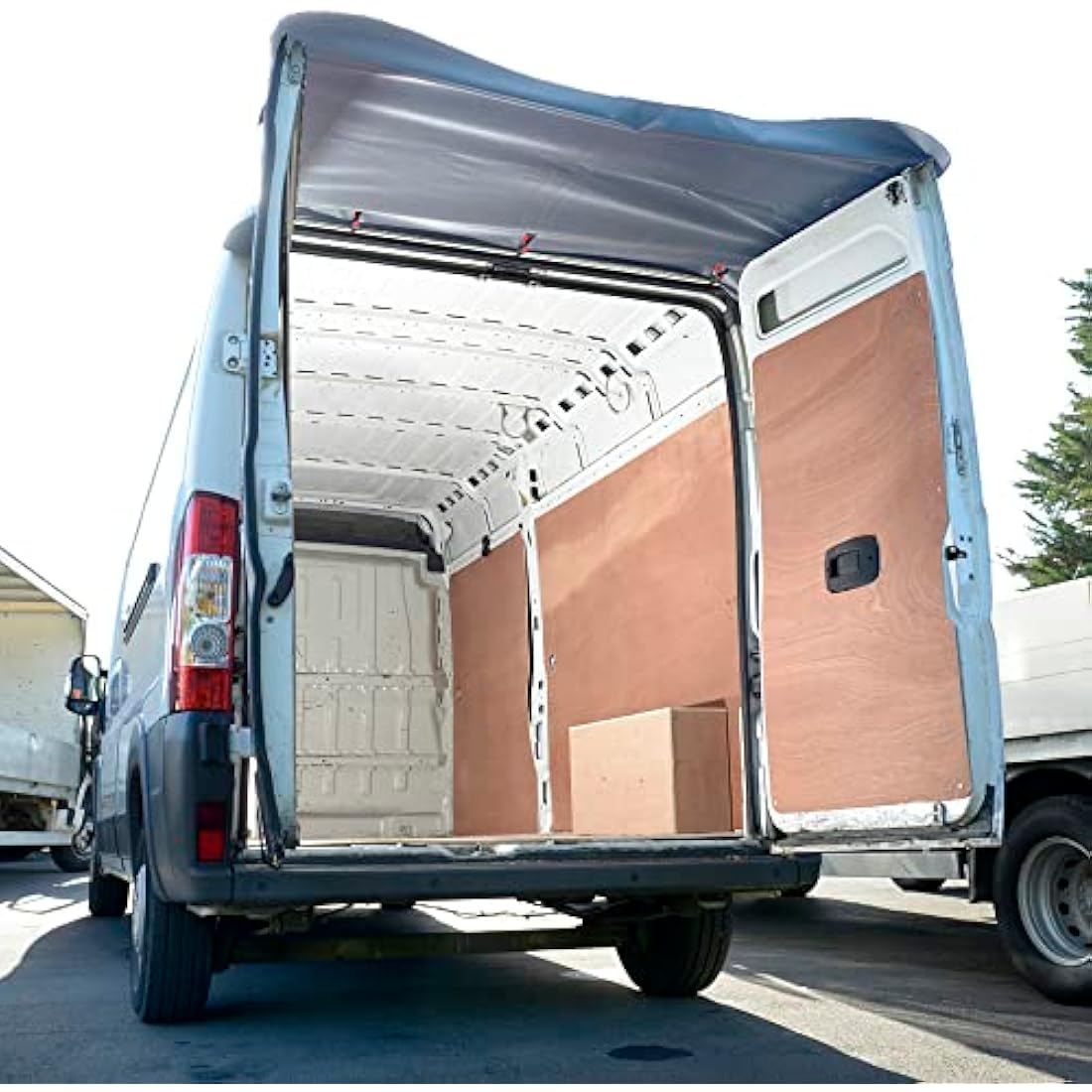 UK Custom Covers BDC508 Tailored Rear Barn Door Awning Cover Black - To Fit Iveco Daily 2014 Onwards