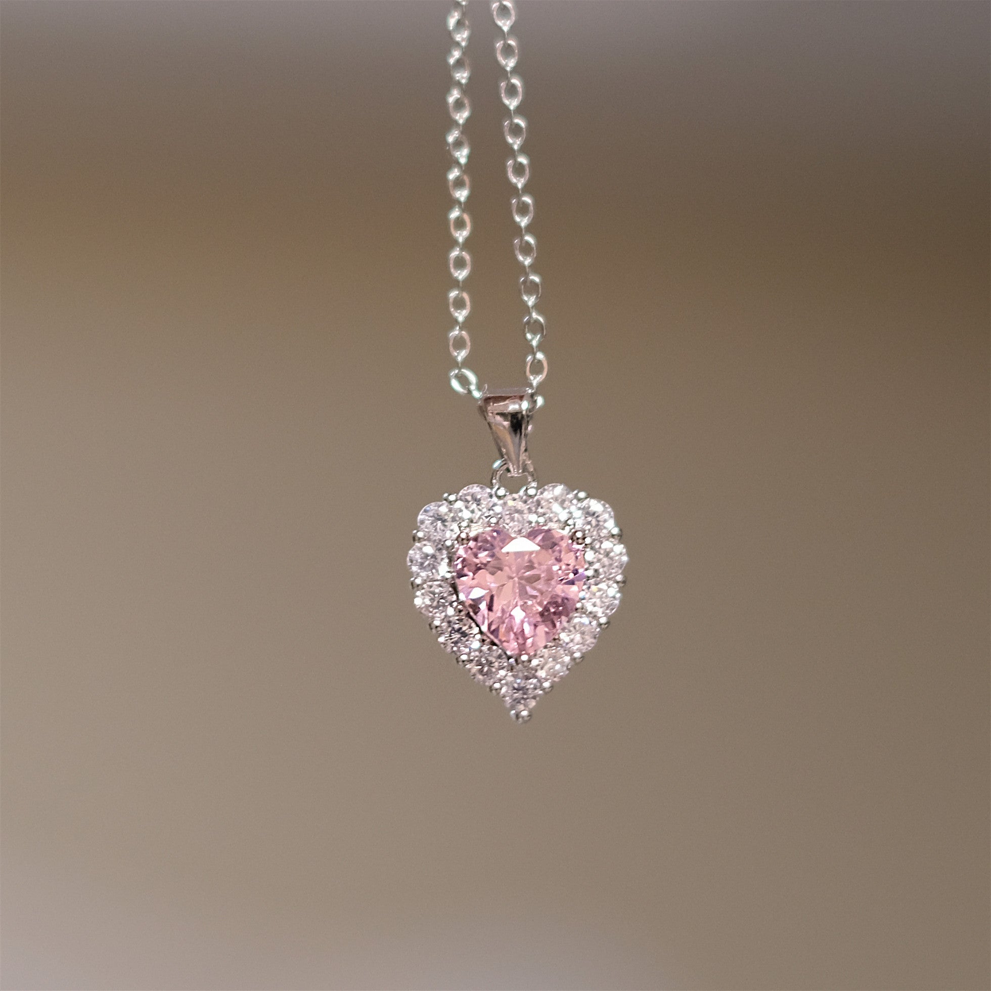 Love Heartbeat Pink Love Zircon Earrings Necklace Set Qixi Valentine's Day Gift For Girlfriend