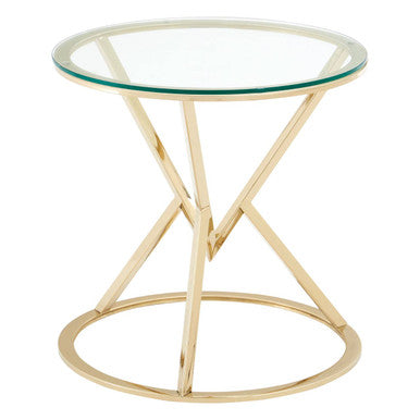 Champagne Gold Stainless Steel Base Round End Table with Tempered Glass Top, Allure