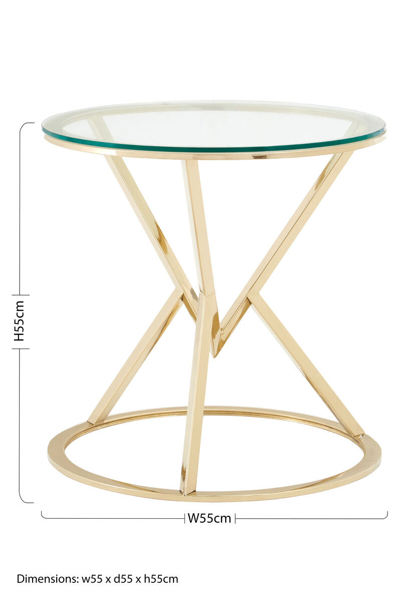 Champagne Gold Stainless Steel Base Round End Table with Tempered Glass Top, Allure
