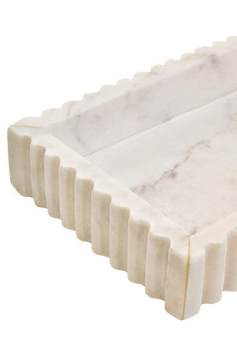 Savio Rectangular White Fluted Marble Tray