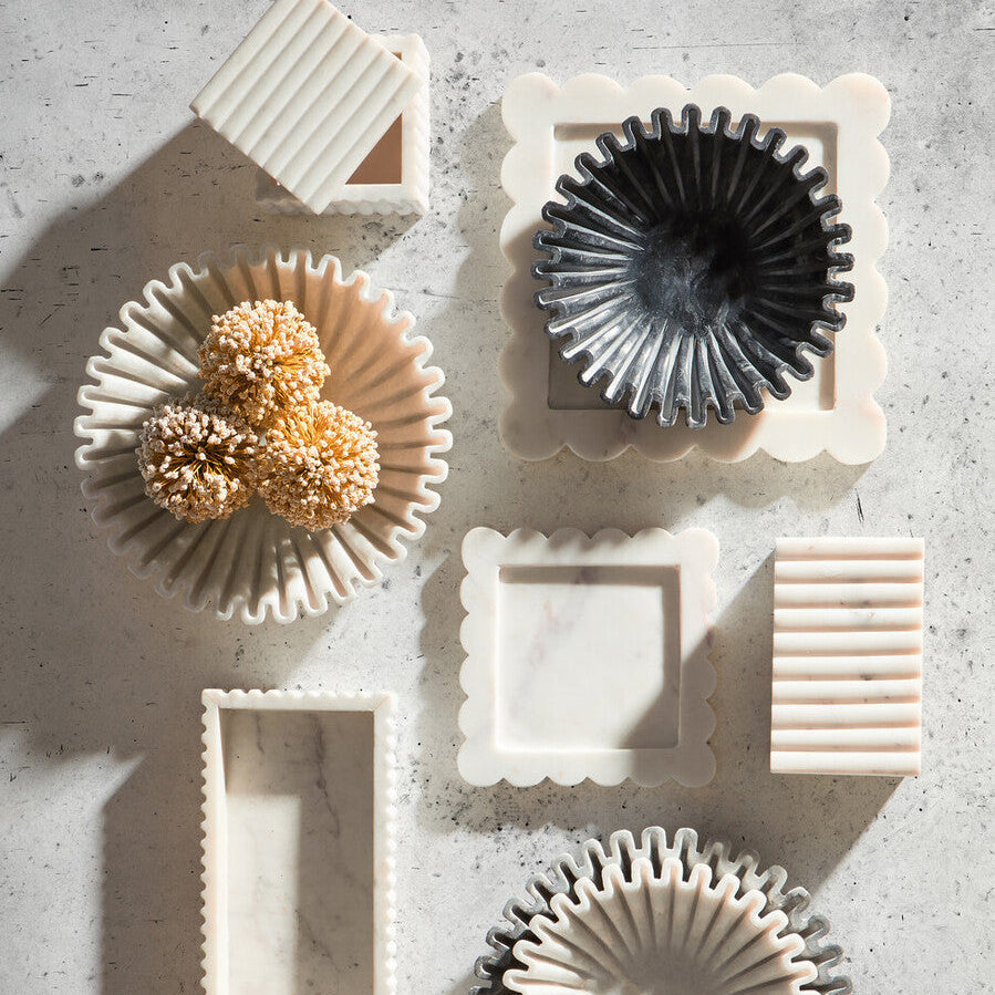 Savio Square White Fluted Marble Box