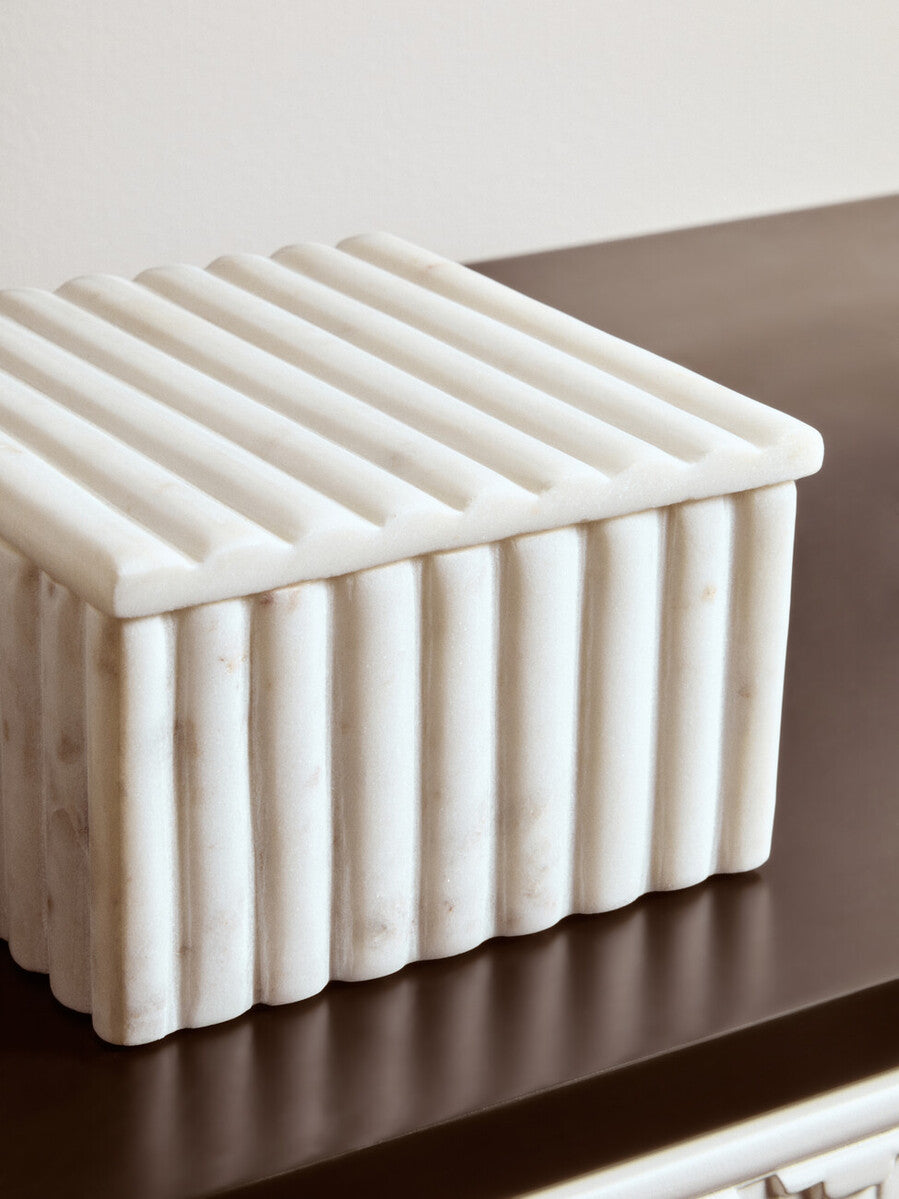 Savio Square White Fluted Marble Box