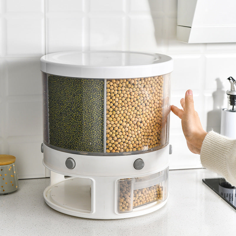 Food Storage Box Rotatable Multi-functional Dividing Rice Bucket Household Insect and Moisture Proof Grains Organizer