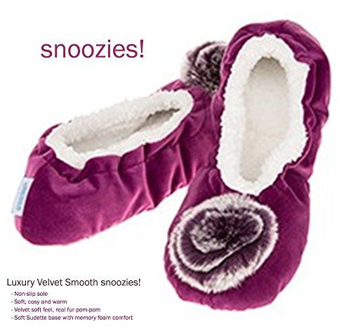 Luxury Purple Velvet effect Fur PomPom Snoozies Ballet Slippers SMALL UK 3