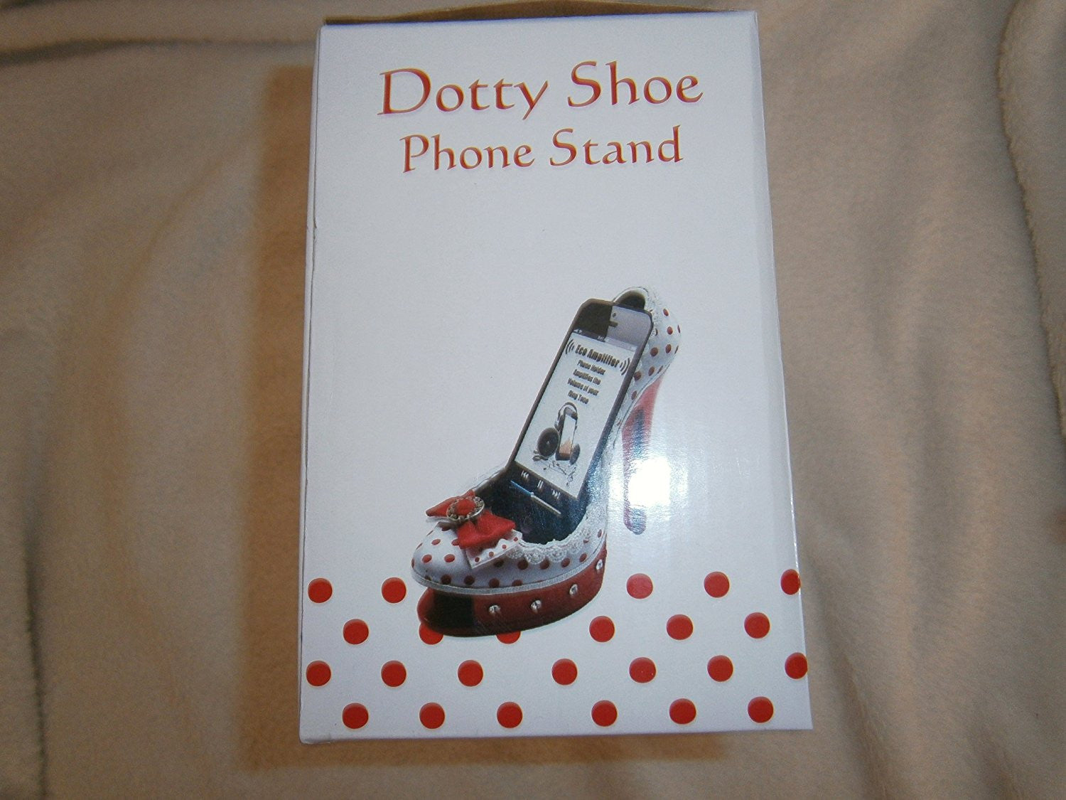 dotty shoe phone stand polka dot red