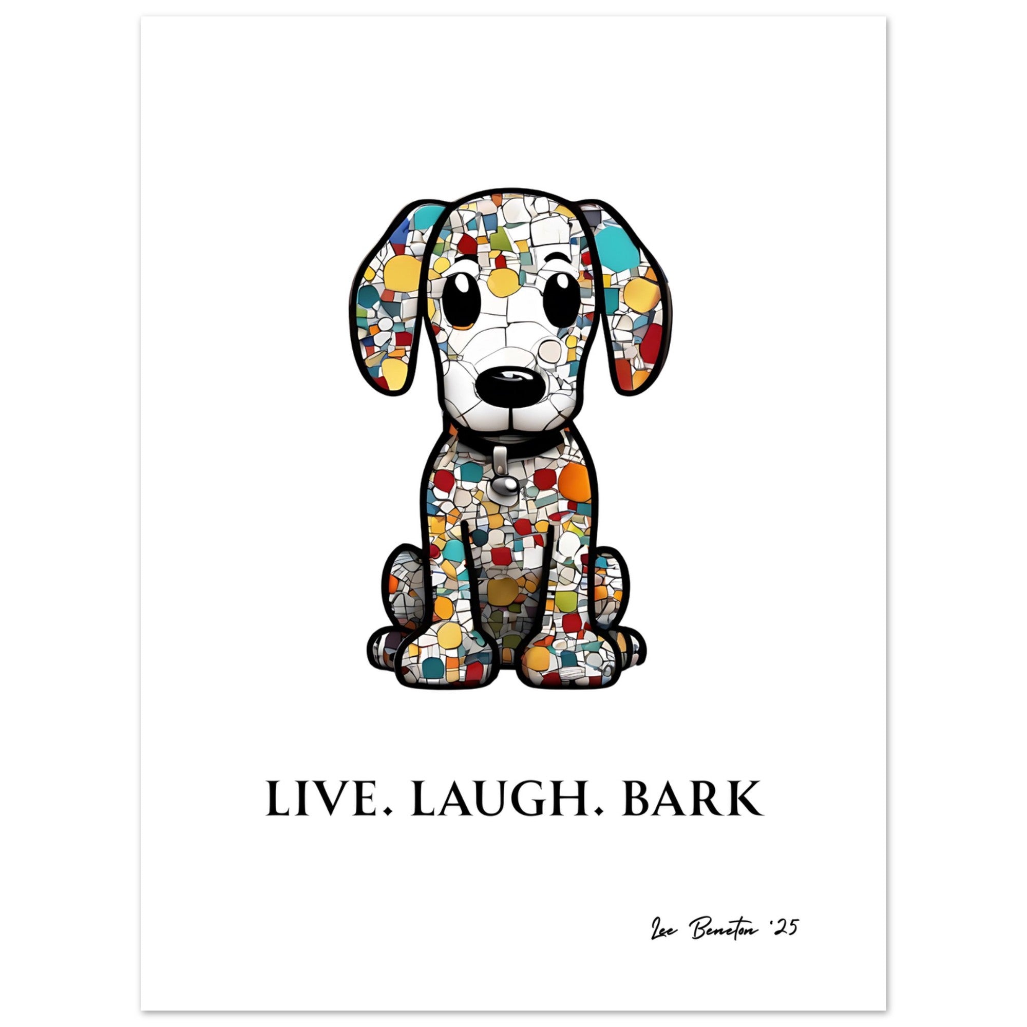 Live Laugh Bark Dog Wall Art – Colourful Mosaic Puppy Print, Funny Pet Quote Poster, Gift for Dog Lovers