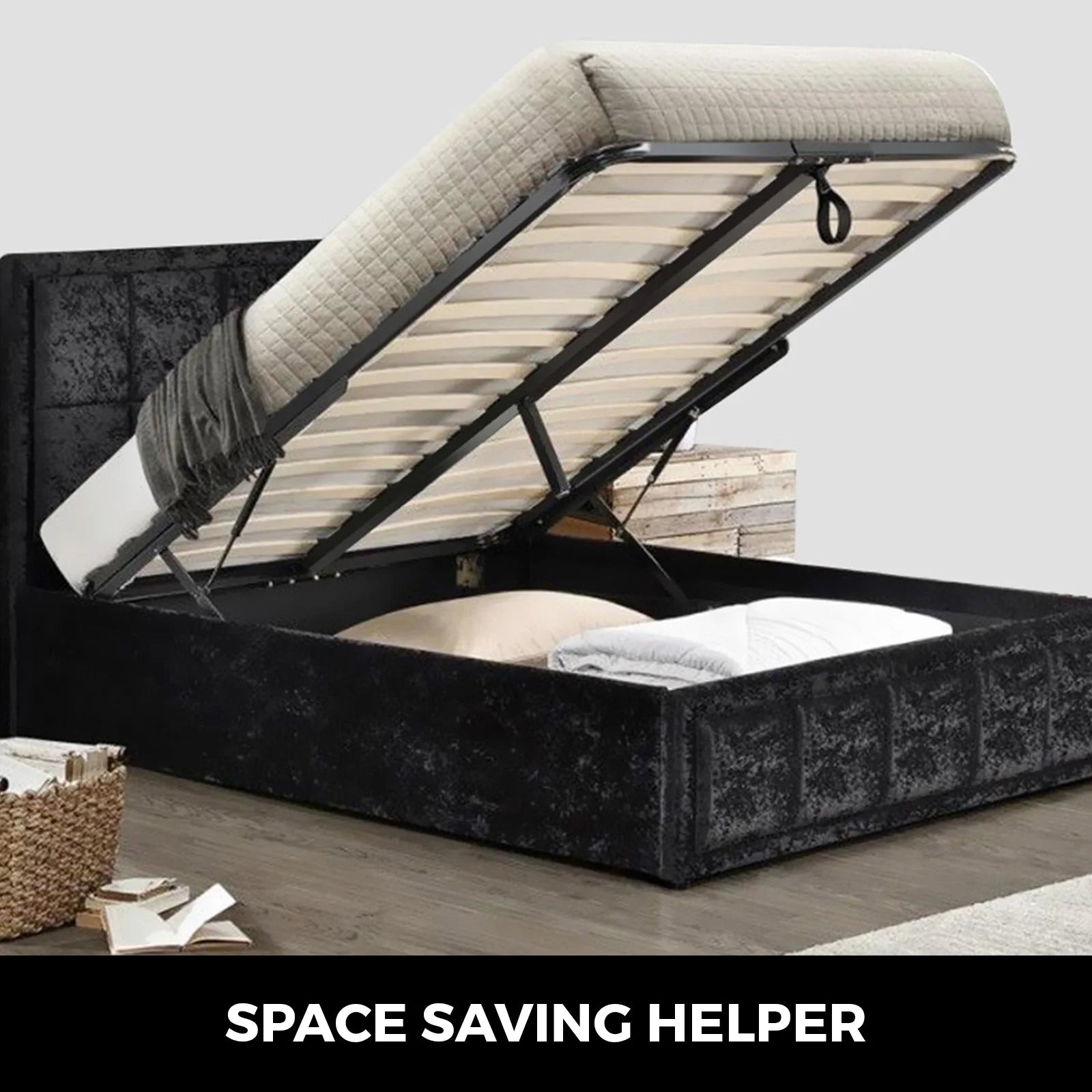 VEVOR Pair Of 5FT 4FT Heavy Pneumatic Storage Bed Lift Mechanism Gas Spring Strut Support Hinge Bed Sofa Storage Space Saving