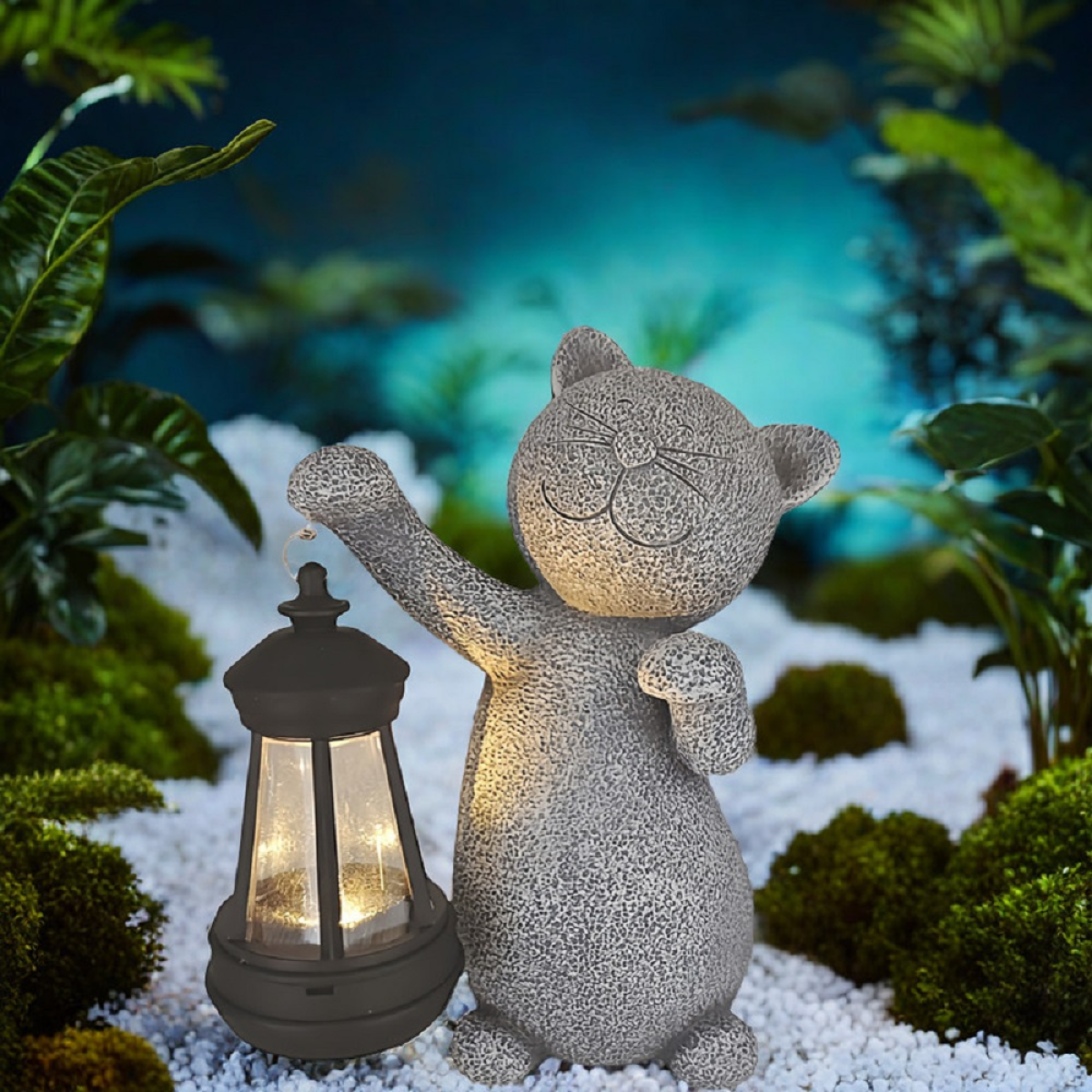 Cat Statue Solar Garden Ornaments Outdoor, Waterproof Garden Statue Figurine Sculpture Funny Home Lawn Decor Garden Accessories